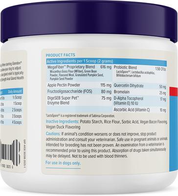 Show full view: Vetnique Labs Glandex Advanced Vet Duck & Bacon Flavor Strength Anal Gland Powder Supplement for Dogs, 8.5-oz jar slide 3 of 11