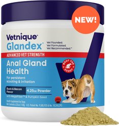 Vetnique Labs Glandex Advanced Vet Duck & Bacon Flavor Strength Anal Gland Powder Supplement for Dogs, 4.25-oz jar