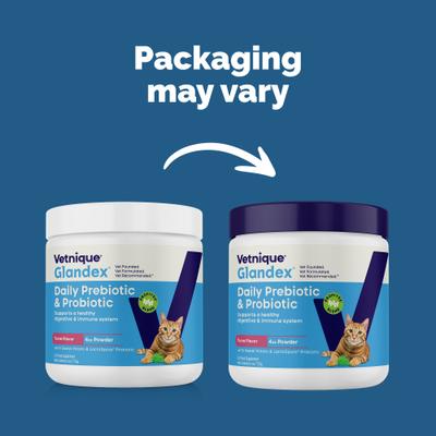 Show full view: Vetnique Labs Glandex Feline Daily Prebiotic & Probiotic Digestive Aid Powder Supplement for Cats, 4-oz jar slide 3 of 11