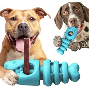 KADTC 2 IN 1 Durable Fish Bone Bully Stick Holder & Dog Chew Toy, Blue, Large