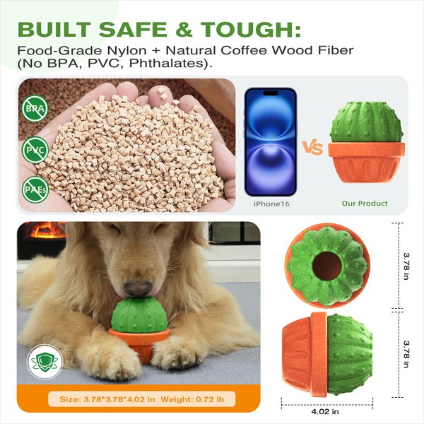 Show full view: KADTC ALl IN ONE 3 in 1 Cactus Fillable Freeze Enrichment Dog Treat Dispenser Chew Toy, Green, Large slide 5 of 7