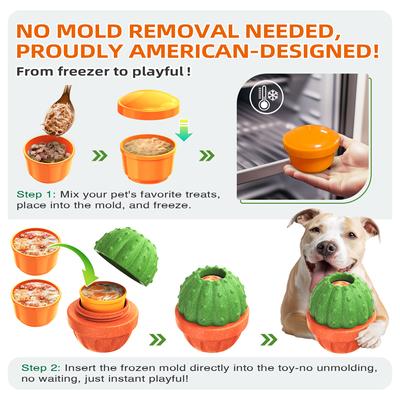 Show full view: KADTC ALl IN ONE 3 in 1 Cactus Fillable Freeze Enrichment Dog Treat Dispenser Chew Toy, Green, Large slide 4 of 8