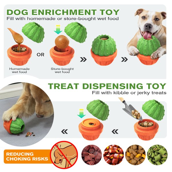 Show full view: KADTC ALl IN ONE 3 in 1 Cactus Fillable Freeze Enrichment Dog Treat Dispenser Chew Toy, Green, Large slide 3 of 7