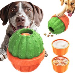 KADTC ALl IN ONE 3 in 1 Cactus Fillable Freeze Enrichment Dog Treat Dispenser Chew Toy, Green, Large