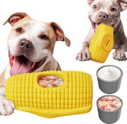 KADTC ALl IN ONE 2 in 1 Durable Corn Fillable Freeze Dog Chew Toy, Yellow, Large