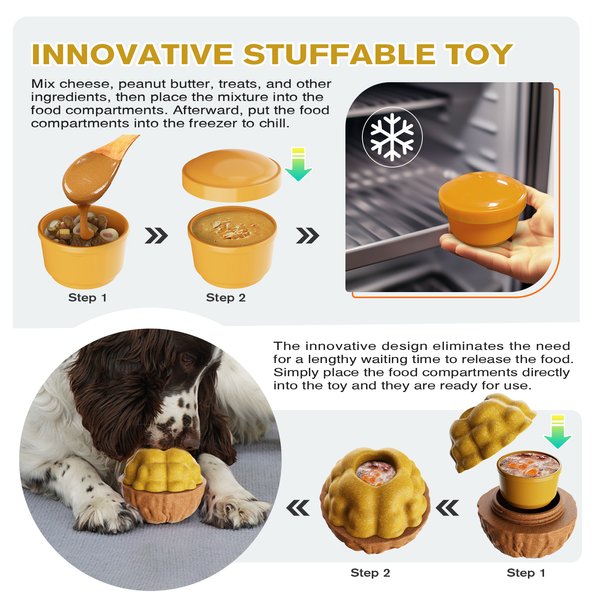 Show full view: KADTC ALl IN ONE 3 in 1 Walnut Fillable Freeze Enrichment Dog Treat Dispenser Chew Toy, Brown, Large slide 5 of 7