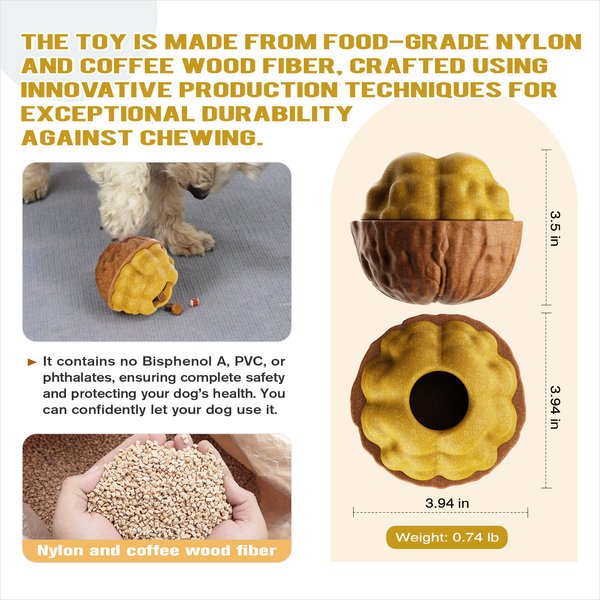 Show full view: KADTC ALl IN ONE 3 in 1 Walnut Fillable Freeze Enrichment Dog Treat Dispenser Chew Toy, Brown, Large slide 3 of 7