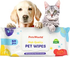 PetsWorld Thick Hypoallergenic Dog Wipes, Unscented, 50 count