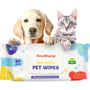 PetsWorld Thick Hypoallergenic Dog Wipes, Unscented, 50 count