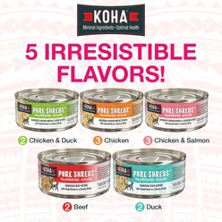 KOHA Pure Shreds Variety Pack Grain-Free Wet Cat Food, 2.8-oz can, case of 12 slide 2 of 7