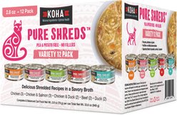 KOHA Pure Shreds Variety Pack Grain-Free Wet Cat Food, 2.8-oz can, case of 12