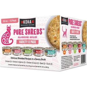 KOHA Pure Shreds Variety Pack Grain-Free Wet Cat Food, 2.8-oz can, case of 12