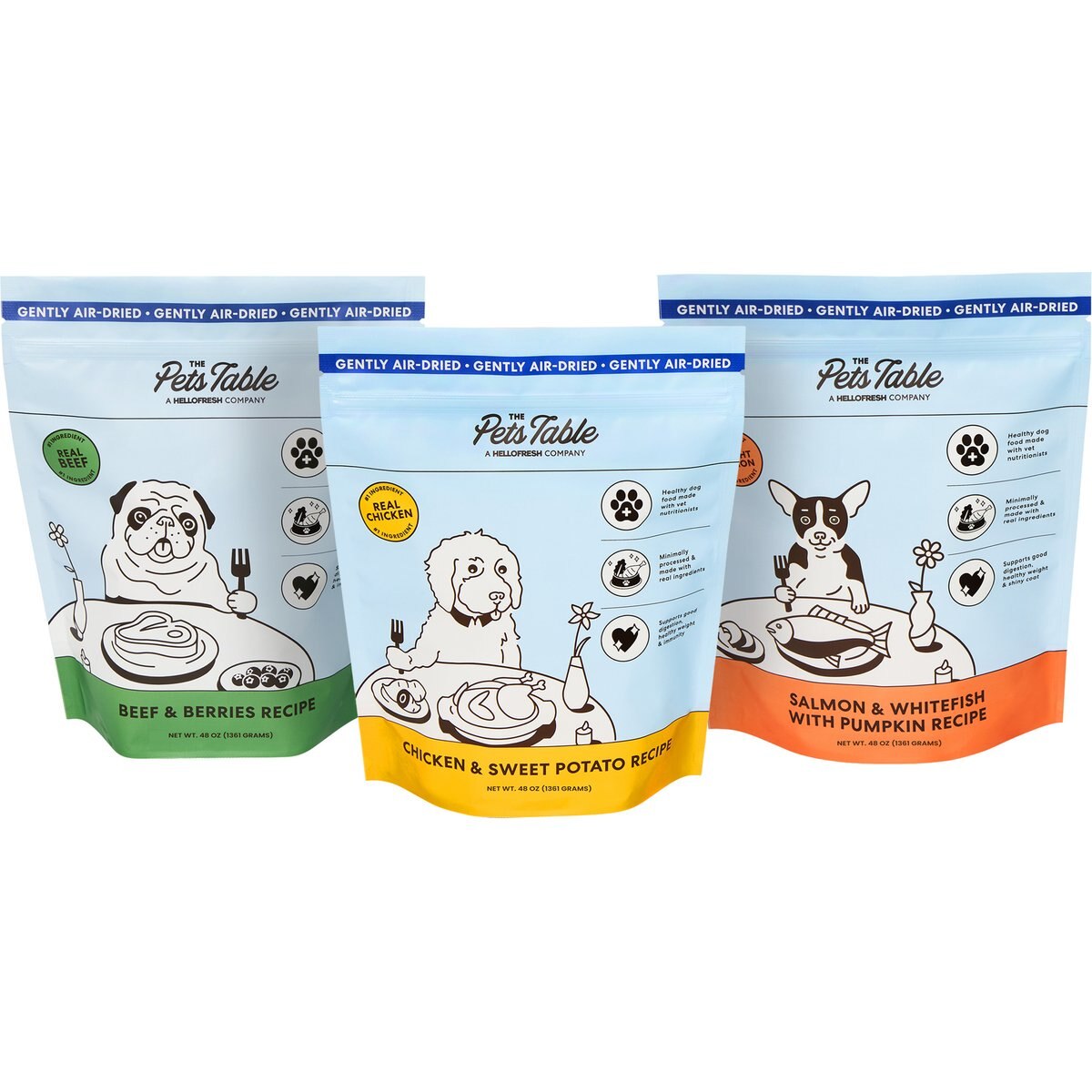 The Pets Table Beef & Berries + Chicken & Sweet Potato + Salmon & Whitefish with Pumpkin Grain-Free Air-Dried Dog Food, 48-oz bag, pack of 3