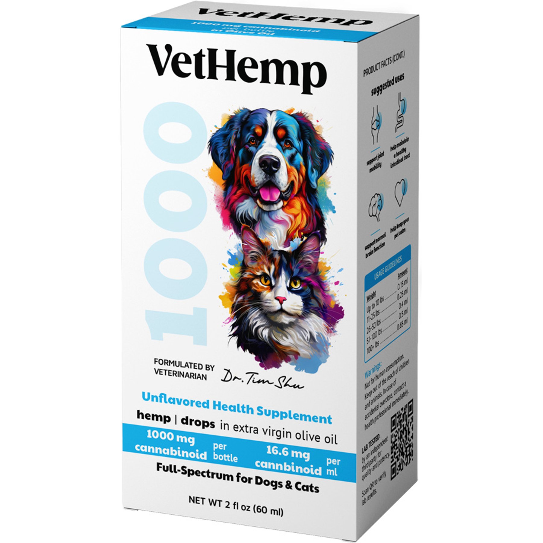 VetHemp Calming Hemp Tincture for Dogs & Cats, 1000mg