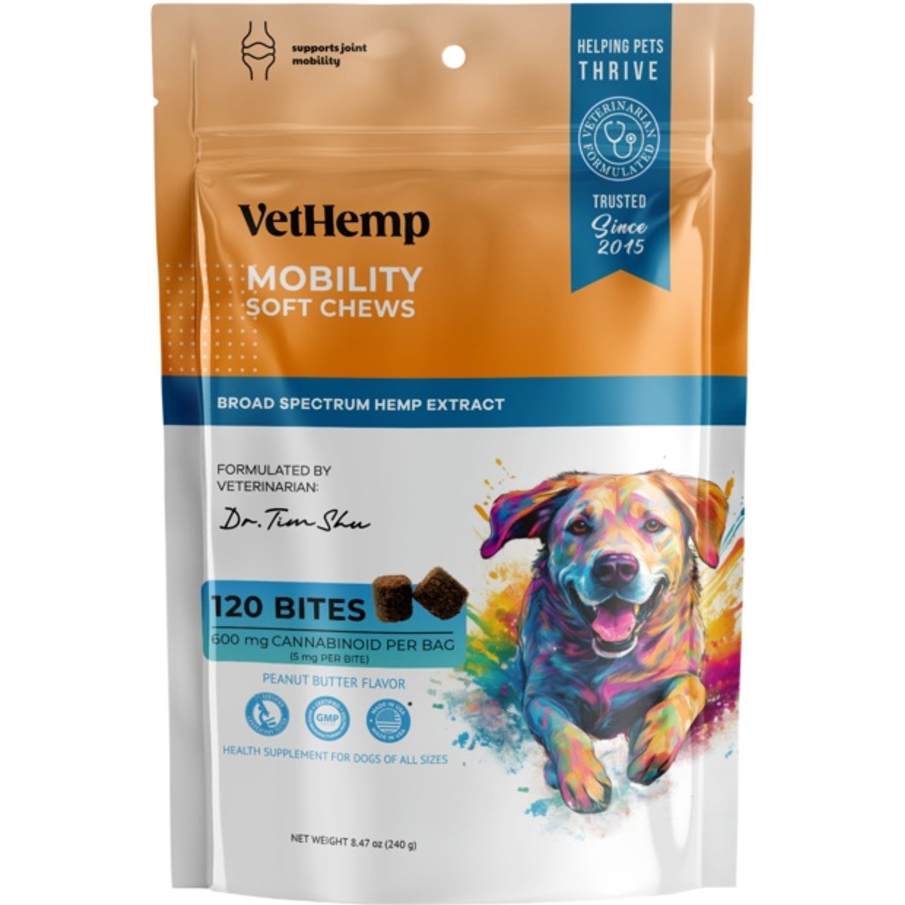 VetHemp Mobility Broad-Spectrum Hemp Extract Hip & Joint Soft Chews for Dogs, 120 count