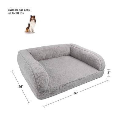 Show full view: Sherry Kline Pet Collection Sherpa Couch Dog Bed, Grey, 26 x 36 x 8-in slide 3 of 4