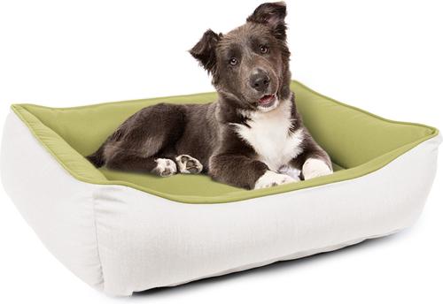 Show full view: Sherry Kline Pet Collection Cuddler Sunbrella Indoor/Outdoor Dog Bed, Natural / Kiwi, 26 x 36 x 4-in slide 2 of 3
