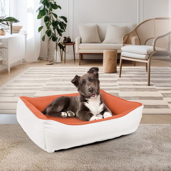 Show full view: Sherry Kline Pet Collection Cuddler Sunbrella Indoor/Outdoor Dog Bed, Natural / Cayenne, 20 x 26 x 3-in slide 2 of 3