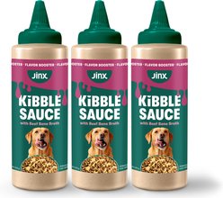 Jinx Kibble Sauce Beef Bone Broth Wet Dog Food Topper, 12-fl oz bottle, 12-fl oz bottle, bundle of 3
