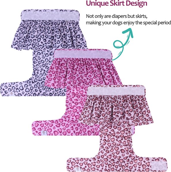 Show full view: CuteBone Washable & Reusable Leopard Print Female Dog Diapers with Skirts, 3 count, X-Small: 10-in waist slide 2 of 9