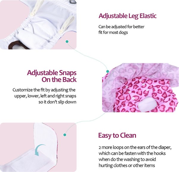 Show full view: CuteBone Washable & Reusable Leopard Print Female Dog Diapers with Skirts, 3 count, X-Small: 10-in waist slide 3 of 9