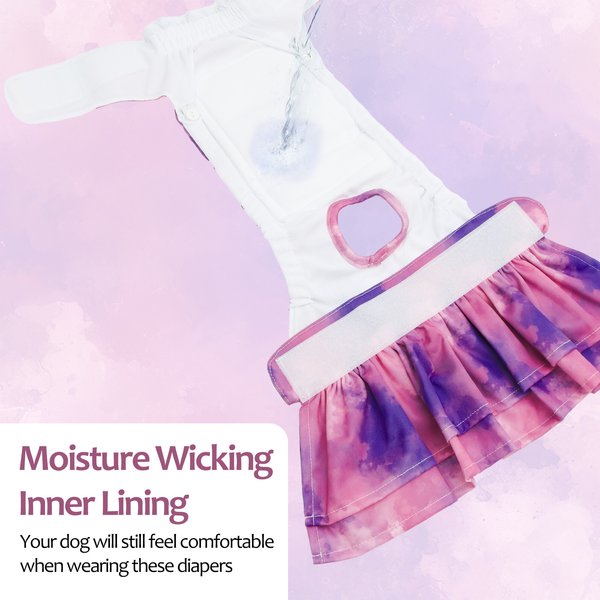 Show full view: CuteBone Washable & Reusable Tie-Dye Female Dog Diapers with Skirts, 3 count, X-Small: 10-in waist slide 5 of 8