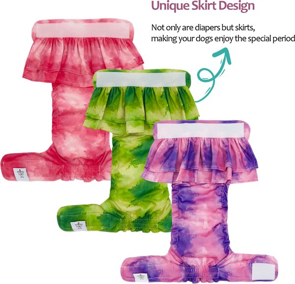 Show full view: CuteBone Washable & Reusable Tie-Dye Female Dog Diapers with Skirts, 3 count, X-Small: 10-in waist slide 2 of 8