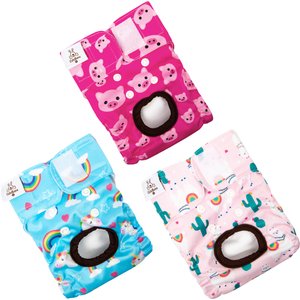 CuteBone Washable & Reusable Female Dog Diapers, 3 count, Medium: 16 to 21-in waist