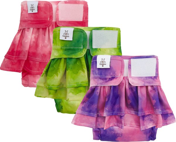 Show full view: CuteBone Washable & Reusable Tie-Dye Female Dog Diapers with Skirts, 3 count, X-Small: 10-in waist slide 8 of 8