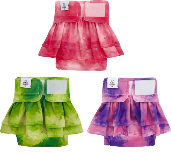 Show full view: CuteBone Washable & Reusable Tie-Dye Female Dog Diapers with Skirts, 3 count, X-Small: 10-in waist slide 1 of 8