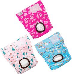 CuteBone Reusable Female Dog Diapers, 3 count, Large: 20 to 27-in waist, Unicorn & Pig & Sheep