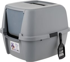 Litter Genie Products Portable Enclosed Cat Litter Box, Gray/Black, 21-in