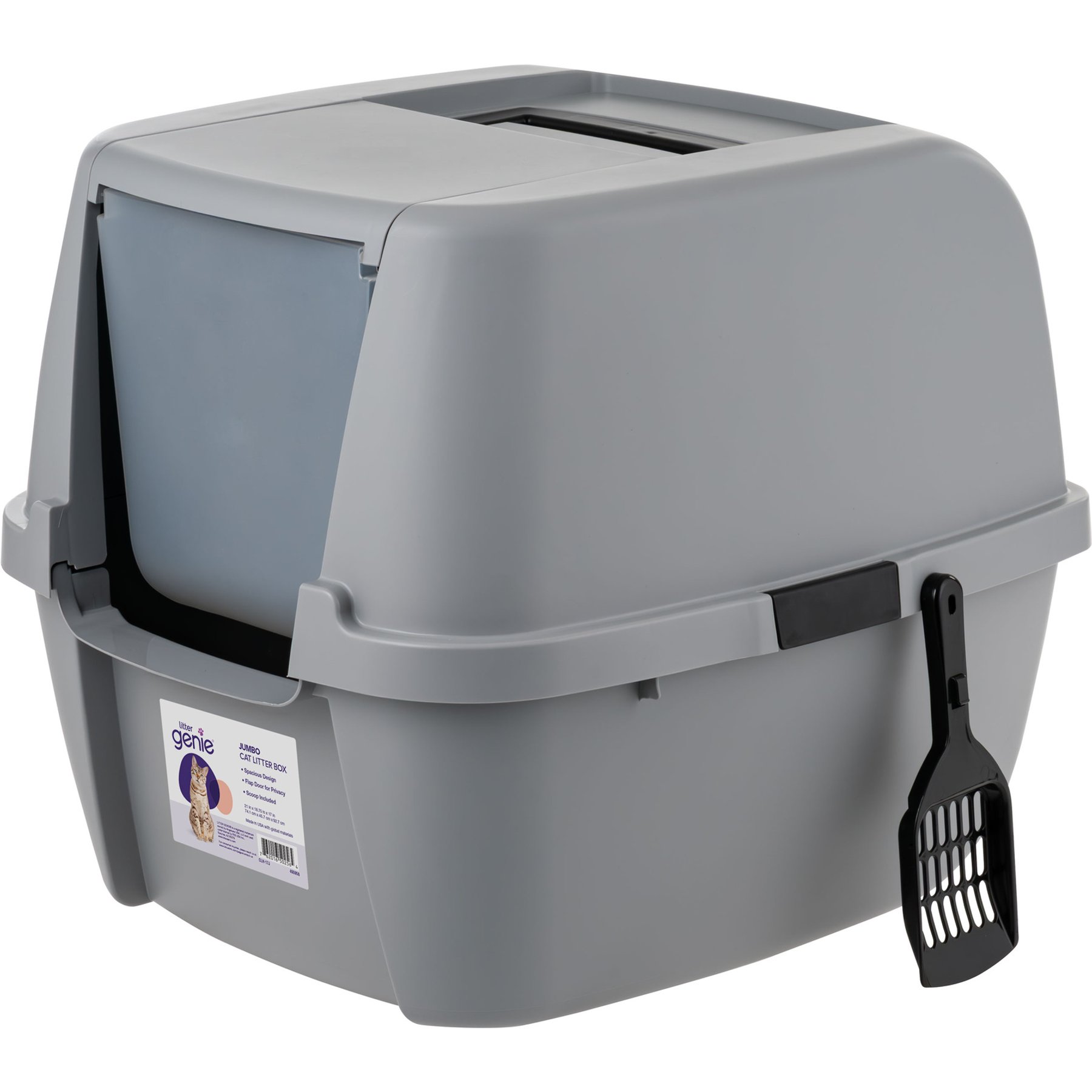 Litter Genie Products Portable Enclosed Cat Litter Box, Gray/Black, 21-in