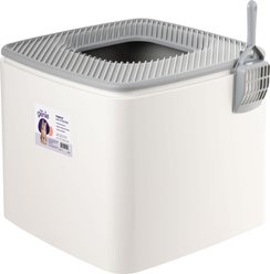 Litter Genie Products Premium Top Entry Cat Litter Box, White/Gray, 17.25-in