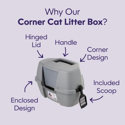 Show full view: Litter Genie Products Corner Enclosed Cat Litter Box, Gray/Black, 21-in slide 2 of 8