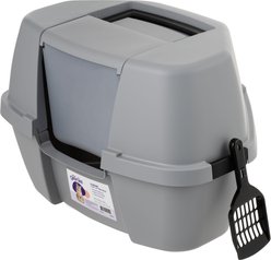 Litter Genie Products Corner Enclosed Cat Litter Box, Gray/Black, 21-in