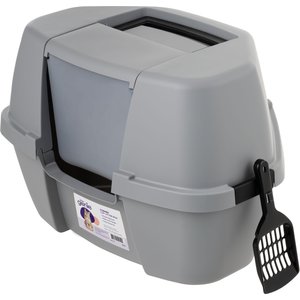Litter Genie Products Corner Enclosed Cat Litter Box, Gray/Black, 21-in