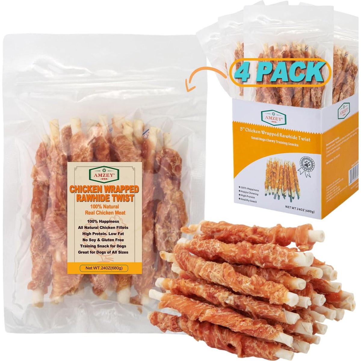 Amzey Adult Grain-Free Chicken Wrapped Rawhides Dry Dog Food, 24-oz bag