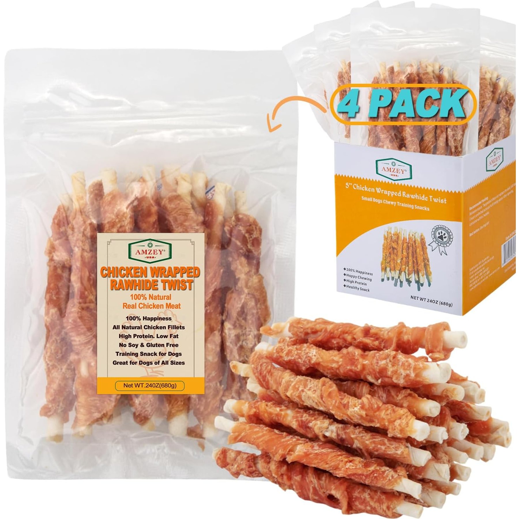 Amzey Adult Grain-Free Chicken Wrapped Rawhides Dry Dog Food, 24-oz bag
