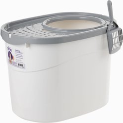 Litter Genie Products Top Entry Enclosed Cat Litter Box, White/Gray, 20.5-in