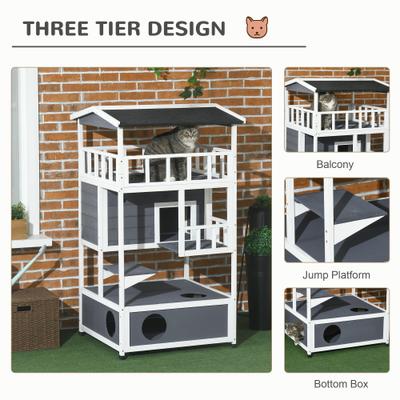 Show full view: jansno Wooden Outdoor Cat House with Asphalt Roof, Gray slide 6 of 8