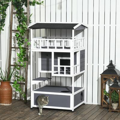 Show full view: jansno Wooden Outdoor Cat House with Asphalt Roof, Gray slide 4 of 8