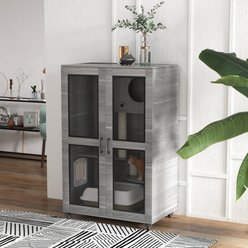 jansno Indoor Cage Catio Villa Scratching Posts Cat House & Condo with Wheels, Gray