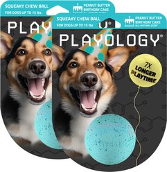 Playology Peanut Butter Birthday Cake Squeaky Dog Ball, Blue, Small, 2 count
