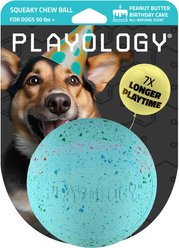 Playology Peanut Butter Birthday Cake Squeaky Dog Ball, Blue, Jumbo