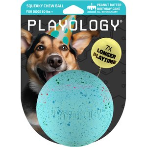 Playology Peanut Butter Birthday Cake Squeaky Dog Ball, Blue, Jumbo