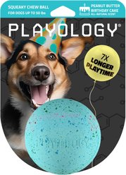 Playology Peanut Butter Birthday Cake Squeaky Dog Ball, Blue, Medium