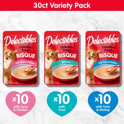 Show full view: Hartz Delectables Lickable Treat Bisque Variety Pack Lickable Cat Treats, 1.4-oz pouch, 30 count slide 7 of 12