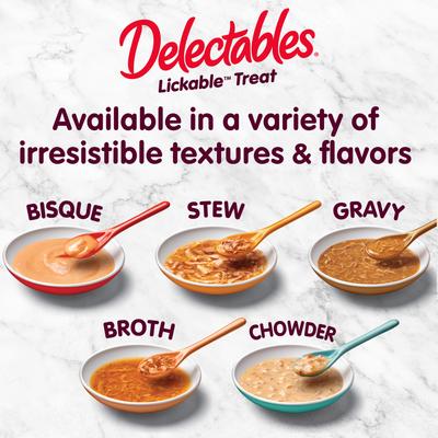 Show full view: Hartz Delectables Lickable Treat Savory Broths for Senior 10+ Chicken & Tuna Grain-Free Lickable Cat Treats, 1.4-oz pouch, pack of 12 slide 7 of 12