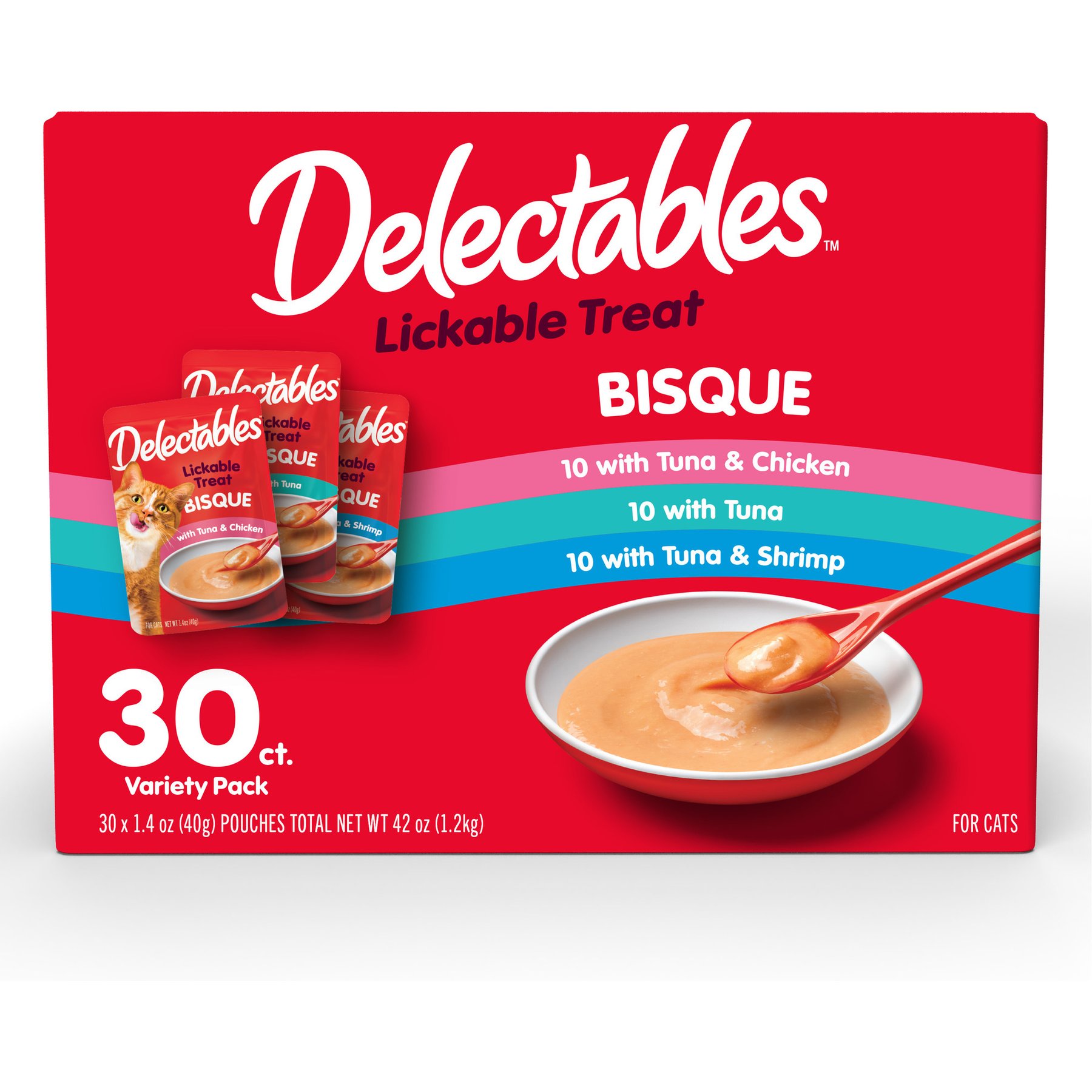 Delectables Lickable Treat Bisque Variety Pack Lickable Cat Treats, 1.4-oz pouch, 30 count